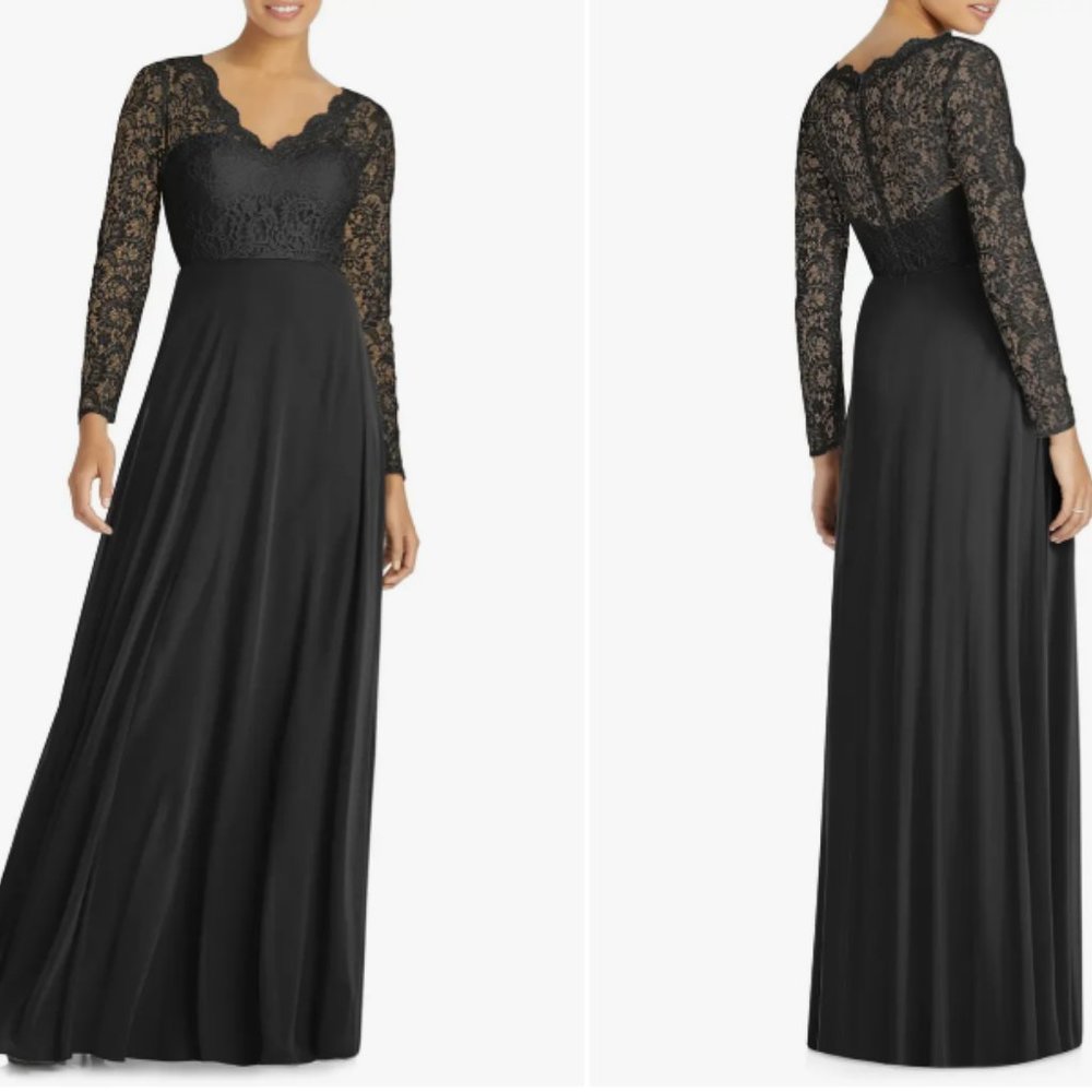 Dessy Collection Long Sleeve Lace and Chiffon A-Line Evening Gown - NWT